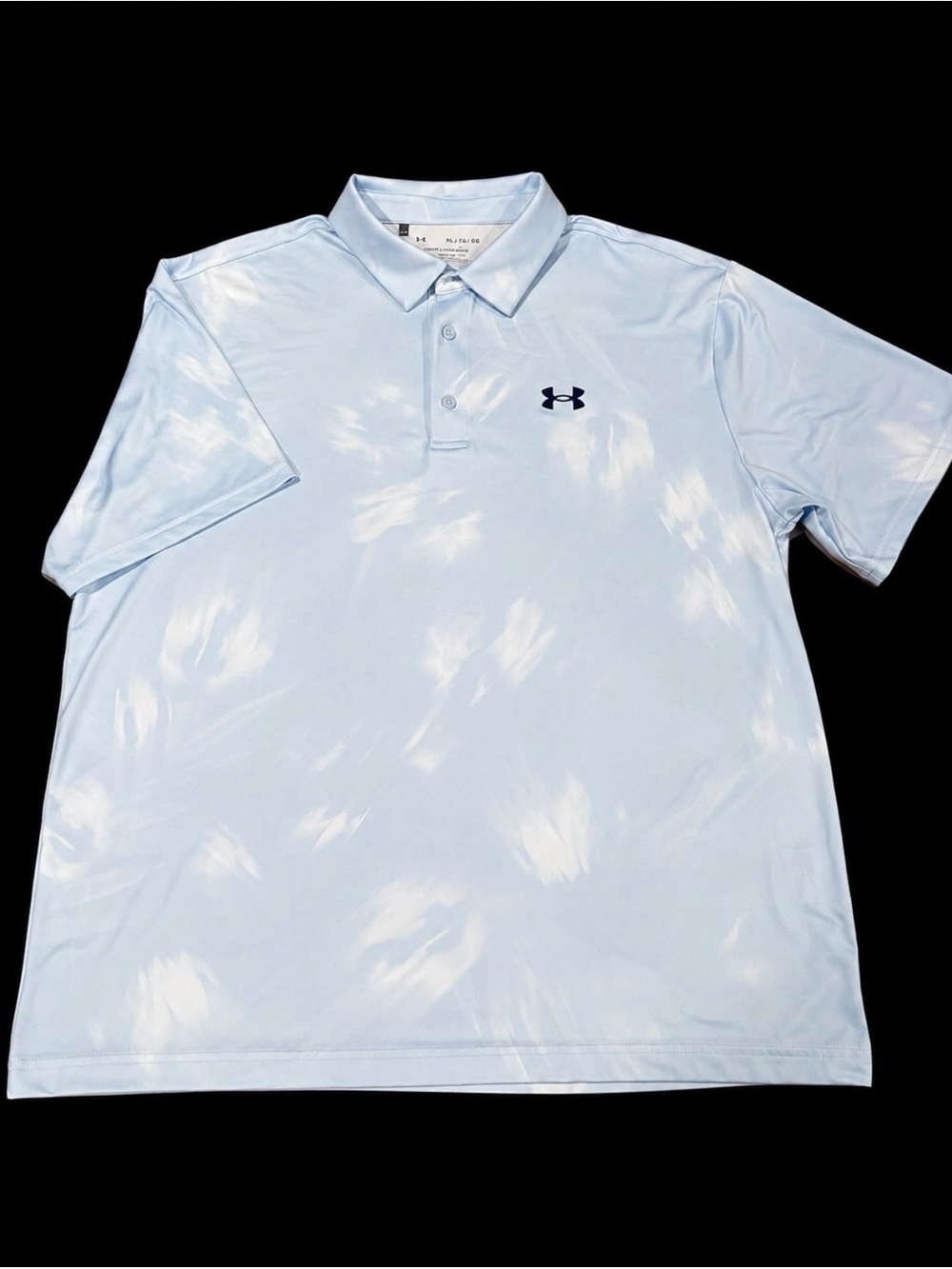 Under Armour Golf Polo Shirt XL Lt Blue Tie Dye Cloud Print Playoff Short Sleeve